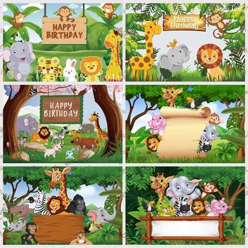 Yeele Jungle Wild Animal Cartoon Baby Birthday Party Background for Photography Photocall tła fotograficzne studio fotograficzne