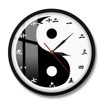 Yin Yang Nowoczesne Zegary Ścienne Z Chińskimi Cyframi Feng Shui Zen Ścienne Sztuki Czarny Biały Тайцзицу Równowagę Symbol Duchowe Zegar Ścienny