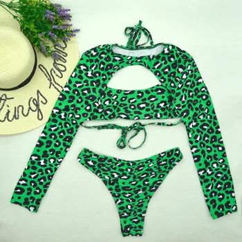 Z długim rękawem zielony ogród strój kąpielowy miękki dwuczęściowy strój kąpielowy kąpiących 2020 letni kostium kąpielowy dla kobiet sportowe stroje kąpielowe