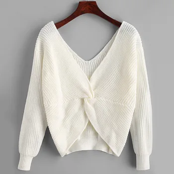 ZAFUL damski sweter skręcone omdlenie spadek ramienia rozpinany jesień sweter kolorem panie crop top jesień 2020 kobiety