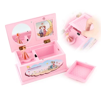 Zabawka Instrument Muzyczny Piękne Baleriny Obrotowe Pozytywka Różowe Pudełko Do Przechowywania Biżuterii Plac Dziewczynka Toaletka Dekoracji