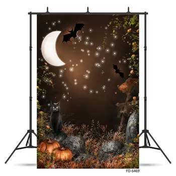 Zakrzywione Księżyc czarny kot, dynia Halloween zdjęcia, tło, indywidualne tło dla dzieci imprezy dla dzieci photocall Fundacja zdjęcia