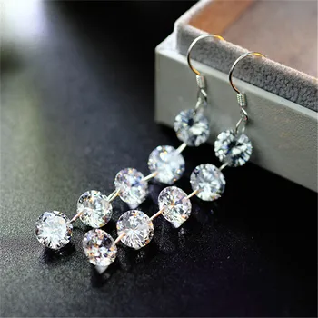 Zapobiec alergii srebro próby 925 Kryształ okrągły koralik długie kolczyki drop dla kobiet moda biżuteria eh355