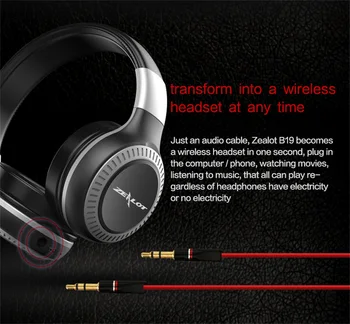 Zealot B19 słuchawki Bluetooth obsługa radia fm,TF-card,AUX składany bass słuchawki stereo bezprzewodowy zestaw słuchawkowy z mikrofonem
