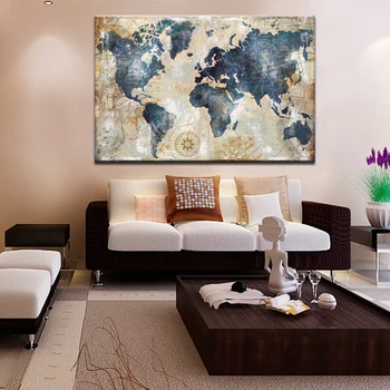 Ścienne dekoracje Akwarela mapa świata ścienna sztuka płótnie plakaty i druk płótno Malarstwo obrazy do salonu wystrój domu