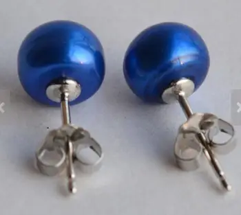 Ślubne kolczyki 7,5-8 mm kolor niebieski prawdziwy słodkowodne perły kolczyki S925 srebro biżuteria urocze kobiety prezent