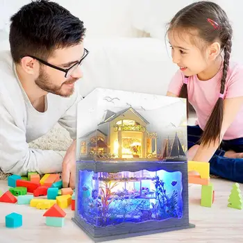 Światło led DIY drewniany mini domek dla lalek zebrać zabawka willi dom dla Lalek meble lalek rekwizyty creative DIY dom drewniany puzzle zabawki