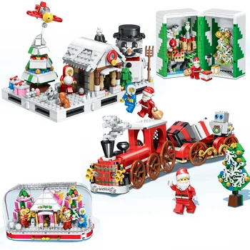 Świąteczne klocki Creator, Technic Mini Santa Claus Train Set Model Kits cegły zabawki dla dzieci zimowe dla dzieci świąteczny prezent