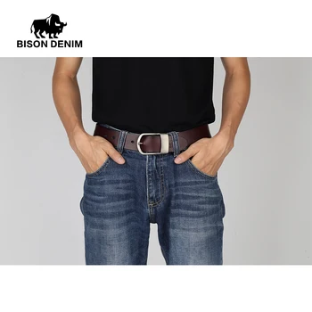 Żubr denim znany męski pasek jeans skóra naturalna szpilka klamra kowbojskie Pasy dla mężczyzn vintage marki elegancki skórzany pasek pas N71228