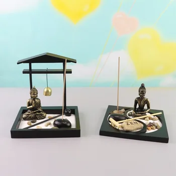 Żywica posąg Buddy Zen medytacja Spokojny relaks wystrój zestaw duchowy zen ogród piasek zasobnik zestaw Budda wspólnego kadzidła WY60328