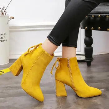Żółty kolor botki buty Damskie na zamek buty na wysokim obcasie sexy botki buty Damskie botki Damskie buty Jodhpur 698