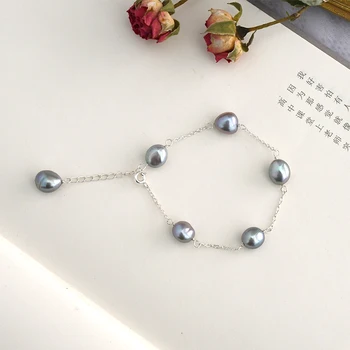АШИКИ naturalny baroku słodkowodne perły bransoletka 925 srebro łańcuch handmade biżuteria dla kobiet