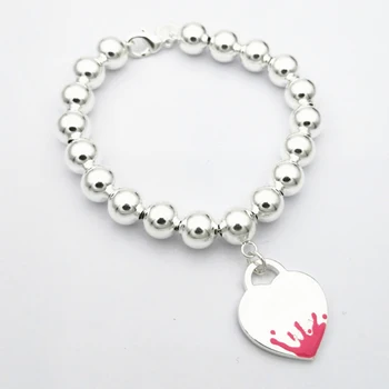 Бисерный bransoletka kobiet srebro biżuteria miłość, Serce, szkliwo wisiorek boże Narodzenie Walentynki prezent