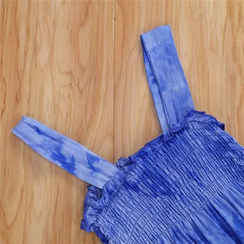0-24M Baby Girls Bodysuit Blue Tie Dying Wzór Sling Ruffle Chest Plisowana zapięcie na guziki kombinezon dla dziewczynek Playsuit