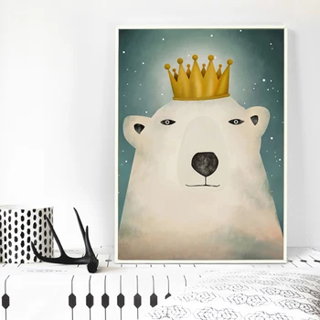 07G słodkie skandynawskie zwierzęta Biały niedźwiedź A3 A2 płótno artystyczne malarstwo druk plakat, malarstwo ścienne dla dzieci sypialnia dekoracje do domu fresk
