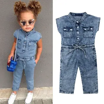 1-6T dziecko dzieci dziewczynka ogrodniczki jeansowe suwaki kombinezon długi gier garnitur garnitur ochrony przeciwsłonecznej