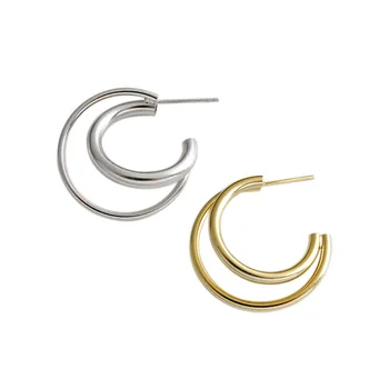 1 para autentyczne 925 srebro złoto/białe podwójne szeregi geometryczne kolczyki wykwintne biżuteria TLE801