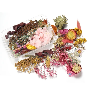 1 skrzynia losowy mix styl suche kwiaty, dekoracje, naturalny kwiatowy naklejki piękno paznokci naklejki epoksydowa forma DIY wypełnienie biżuterii