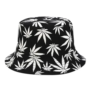 1 unisex liść klonu do wydruku rybackie kapelusze casual Panama wiadro kapelusz para bawełna hip-hop Cap moda Słońce płaska góra czapki prezenty