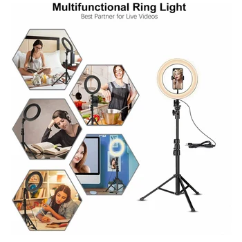 10-calowy Pierścieniowa lampa z podstawą tipod 3 kolory Dimmable USB Phone Ring Lamp Video Light zestawy do Tiktok Youtobe Led light ring Para