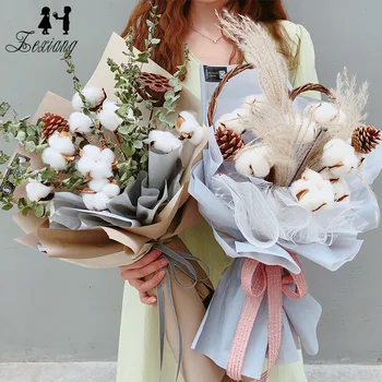 10 szt./op. naturalna bawełna suche kwiaty z drutu sztangą bukiet materiały dekoracyjne kwiatowe akcesoria DIY