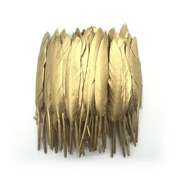 10 szt./paczka ładnie распыленное złote gęsie pióro DIY biżuteria akcesoria dekoracyjne złote piękne pióra