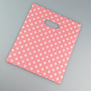 100 szt./lot białe kropki różowy plastikowy worek 20x25 cm butik pakowanie torby biżuteria z tworzyw sztucznych dar torby z uchwytem