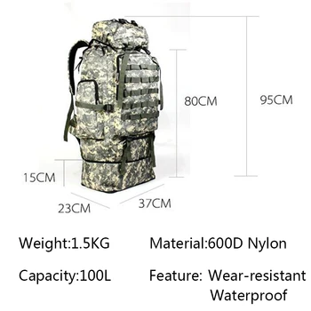 100L odkryty kamuflaż wojskowy taktyczny plecak wodoodporny rozdarcie nylon wspinaczkowa torby kemping podróży bagaż plecak