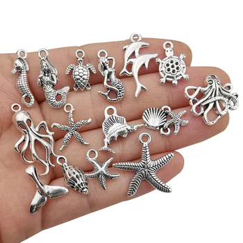 100pcs Antyczne srebro zwierzęta morskie morska życie zawieszenia zawieszenia biżuteria wnioski robiąc akcesoria do DIY naszyjnik bransoletka M292