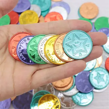 100pcs dzieci skarbów gry zabawki happy pirat złote monety kolorowe plastikowe monety, skarby dzieci zabawy partii rekwizyty