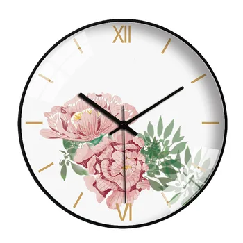 [12 cali ] Nordic Art Creative kwiaty zegar ścienny Piwonia, niemowa zegary wiszące ozdoby do salonu Sypialnia zegarek kwarcowy