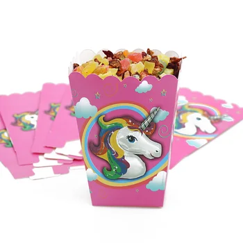 12 szt./kpl. Rainbow Unicorn popcorn skrzyni Jednorożec temat popcorn etui pudełko czekoladek prezenty pudełko na urodziny wesela różowy partii dostaw