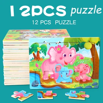 12 szt., puzzle drewniane, zabawki dla dzieci, łóżeczka drewniane puzzle dinozaur zwierząt nauczania dzieci zabawki Edukacyjne prezent