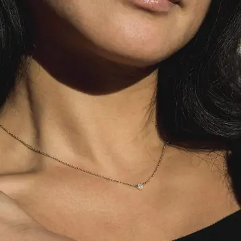 14KC Goldów Filled stal nierdzewna okrągła punkt malutki punkt CZ naszyjnik naszyjnik biżuteria prezent dla kobiet koleżanka siostry
