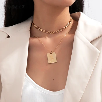 2 szt./kpl. wielowarstwowa Początkowa litera kwadratowy wisiorek naszyjnik jest prosty, minimalistyczny kolor złoty naszyjnik naszyjnik dla kobiet biżuteria