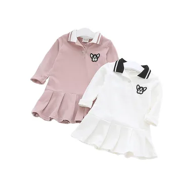 2018 jesień sukienka dla dziewczynek dzieci dorywczo sportowe sukienki Pies szablon biały różowy bawełna sukienka odzież Dziecięca dla małych dzieci Vestidos