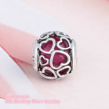 2019 Walentynki Wiśniowy Kryształ koraliki 925 srebro próby wiśnia zawarta w miłość serca Urok koraliki pasuje marki bransoletki