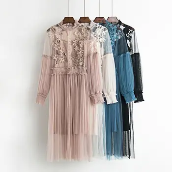 2019 lampa gazy kwiaty seks lato patchwork sukienka odzież dla kobiet rocznika netto sukienki