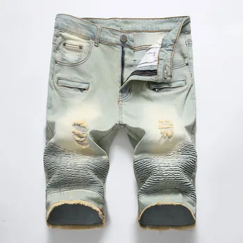 2019 letnia męska odzież uliczna rowerzysta jeansowe krótkie Bermudy moda rocznika mężczyźni poszarpane dziury hip hop proste dżinsy szorty plus size