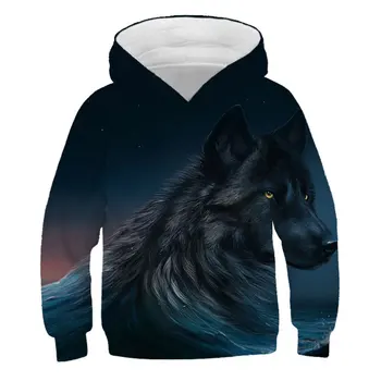 2020 Baby odzież dziecięca bluzy dla chłopców dziewczyny bluzy dzieci wilk zwierzę szablon z kapturem moda druku 3D bluzy