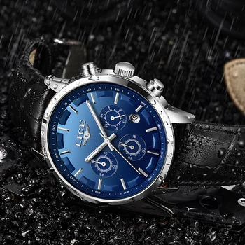 2020 LIGE męskie zegarki najlepsze marki skórzany wodoodporny chronograf sportowy zegarek dla mężczyzn Automatyczna data kwarcowy Relogio Masculino+pudełko