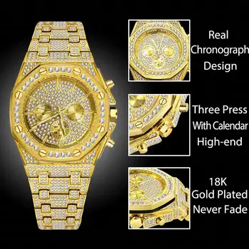 2020 MISSFOX męski zegarek luksusowej marki Ice Out Diamond zegarek kwarcowy mężczyźni chronograf mężczyzna stal nierdzewna Relojes Hombre data zegar