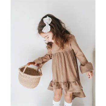 2020 Nowa jesień Jesień 6M-4Y Kid Baby Girl Potargane asymetryczne расклешенное sukienka z długim rękawem kolor Księżniczka strój 4 kolory