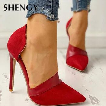 2020 SHENGY Fashion Flock 10CM High Heels buty Damskie łódeczki z ostrym czubkiem robocza obuwie pielenie buty biuro kariera eleganckie buty łódeczki
