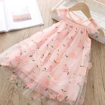 2020 Summer Girls Mesh Dress Toddler Girls Baby Flower Sleeveless Princess Dress Kids Party Dress Odzież Dziecięca 3 4 5 6 Lat