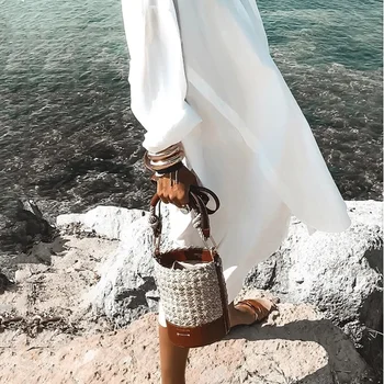 2020 jesienne temat Długie sukienki midi kobiety na guziki biała sukienka koszula Split hem Vestido Robe Vintag plażowy sukienka z długim rękawem