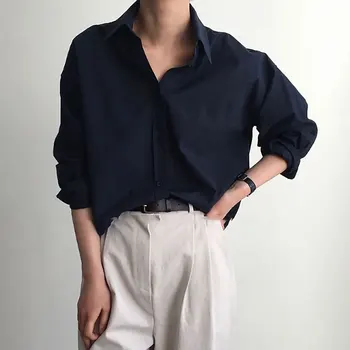 2020 klasyczne damskie koszule i bluzki Femme Solid Shirt Tops z długim rękawem skręcić w dół kołnierz OL Style Blusa codziennych temat bluzka