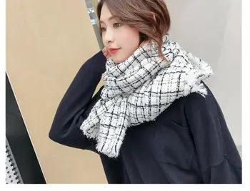 2020 nowa moda kaszmiru damskie szaliki w kratkę print zima ciepłe chusty i szal jedwabny szal krótki pędzelek damski gruby szalik koc