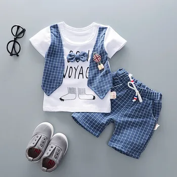 2020 nowe letnie dzieci chłopcy bawełniana odzież mały łuk koszulka spodenki 2 szt./kpl. dziecko moda dla Dzieci, ubrania Dziecięce, dresy