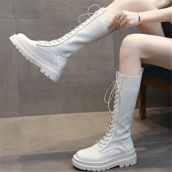 2020 nowy damski z wysokiej jakości skóry buty jesień zima moda kolano zasznurować antypoślizgowe noszone wygodne, ciepłe buty